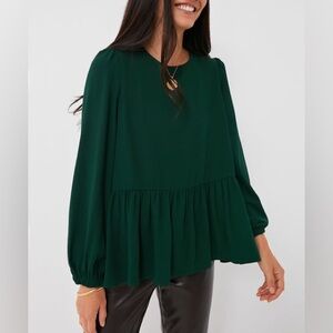 Tuckernuck Pomander Place Hunter Green Carlotta Peplum Blouse